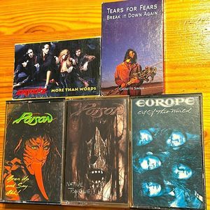 5pc Cassette Bundle: Poison, Europe, Extreme, Tears for Fears, 80s Tapes